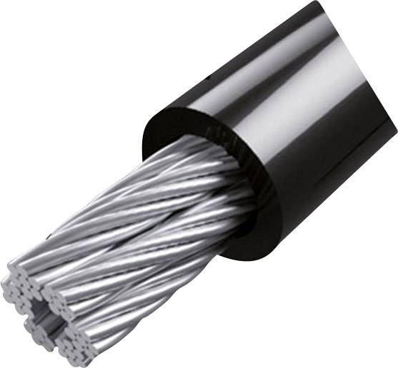 Close-up van een elektrische kabel met zwarte isolatie en meerdere zilveren geleiders aan de binnenkant.