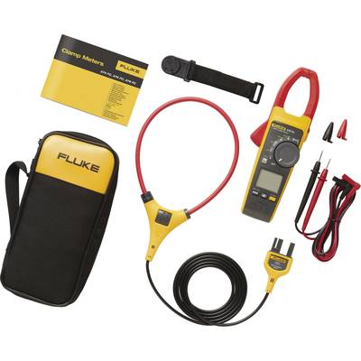 Multimeter-set met koffer, inclusief meetapparatuur, kabels en handleiding. Hoofdapparaat met display, krokodilklemmen en flexibele meetring.