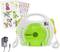 Een draagbare kinder-cd-speler met microfoons, kleurrijke stickers en netvoeding. Ideaal voor muziekplezier en creatieve activiteiten.