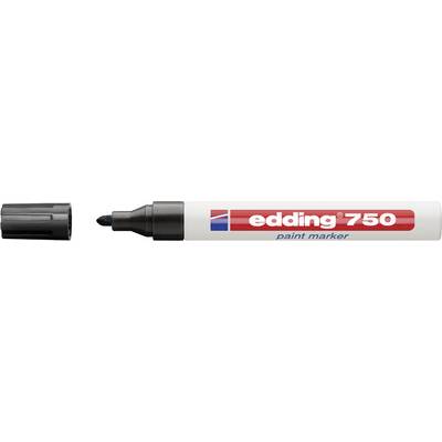 Een witte lakmarker met rood logo 'edding 750', zwarte dop en punt, geschikt voor permanent markeren op verschillende oppervlakken.