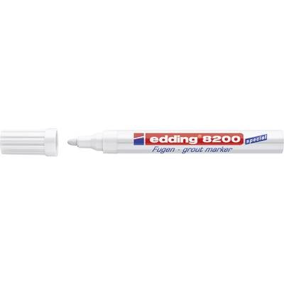 Een witte voegmarker met verwijderde dop, merk 'edding 8200'.