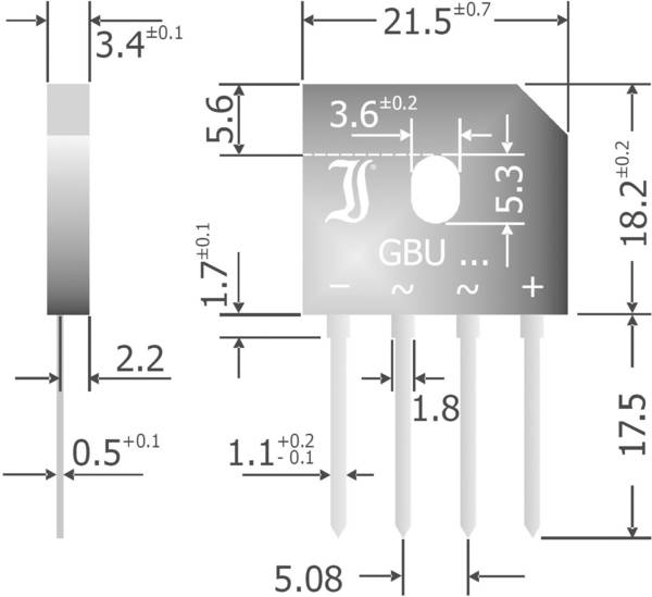 Diotec GBU6M Bruggelijkrichter SIL-4 1000 V 6 A Eenfasig