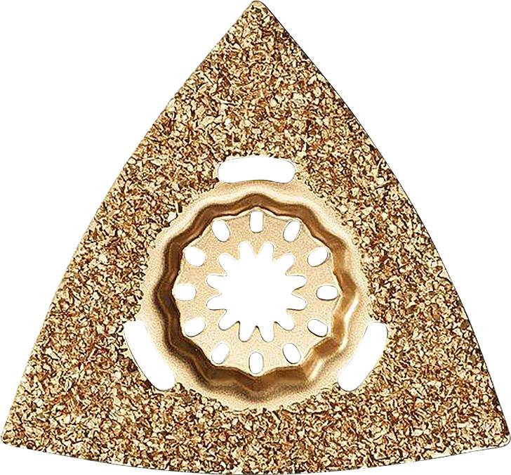 Een driehoekig schuurblad met grove korrel, geschikt voor oscillerende multitool's, meestal gebruikt voor het schuren van hout en metaal.