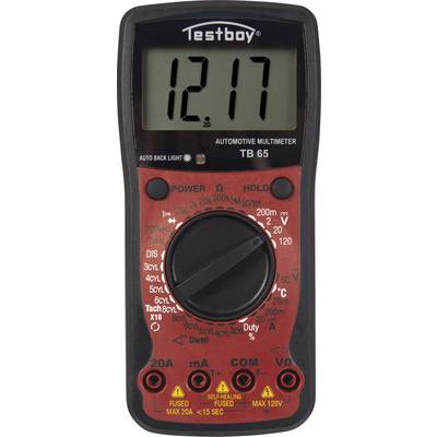 Digitale multimeter met display toont '12,17'. Het heeft meerdere instellingsmogelijkheden voor metingen van spanning, stroom en weerstand.