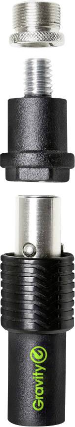 Zwarte stekker met metalen schroefdraad, bestaande uit drie in elkaar te steken onderdelen, met groen logo op het onderste gedeelte.