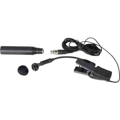 'Microfoonset met klem, kabel en windkap, geschikt voor speldbevestiging bij interviews of podiumoptredens.'