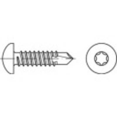 Technische tekening van een zelftappende schroef met kruiskop en schroefdraad. Zij- en bovenaanzicht.