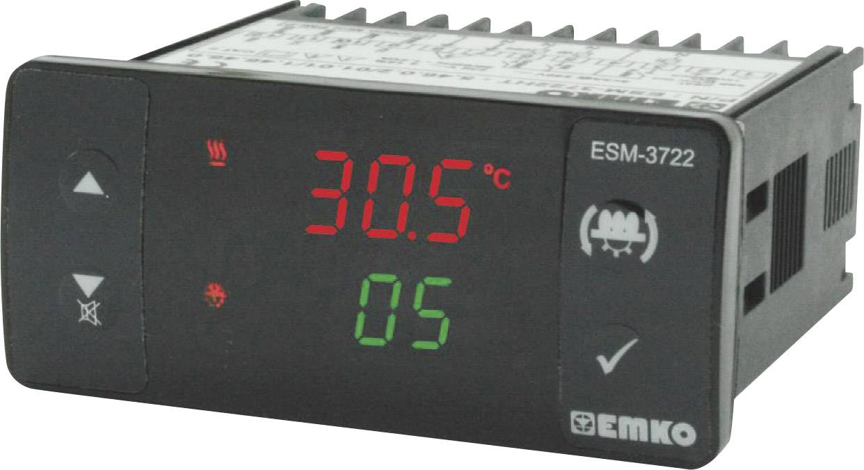 Digitaal temperatuurregeltoestel met LED-display toont '30,5°C', knoppen voor instellingen en controlelampjes voor verwarming en werking.
