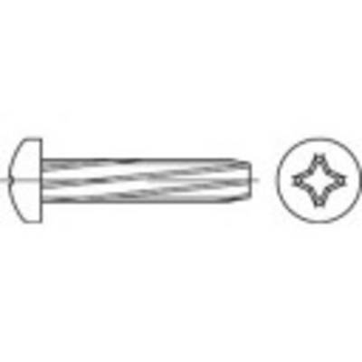 Schroefkop met kruiskop, cilindrische steel. Zij- en bovenaanzicht van de schroef weergegeven.