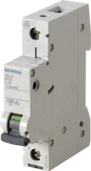 Installatieautomaat van Siemens, model 5SL41, nominale stroom C16, geschikt voor spanningen van 230/400V, grijs behuizing.