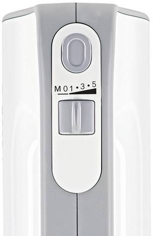 Elektrische tandenborstel met grijze toets en schuifbediening voor het selecteren van modi M, 1, 3, 5.