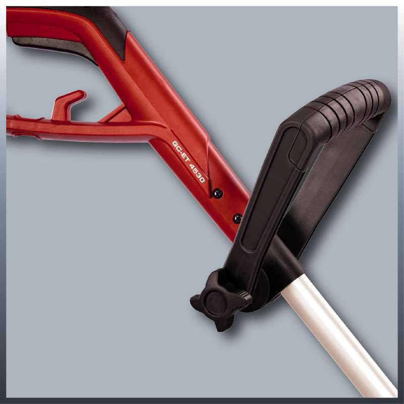 Rood handgereedschap met zwarte handgreep op grijze achtergrond. Productnaam 'GC-ET 4530' gedrukt.
