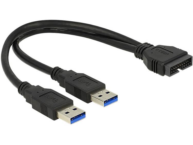 Delock USB 3.0 Adapter [2x USB 3.0 stekker A 1x USB 3.0 stekker intern 19-polig] Zwart