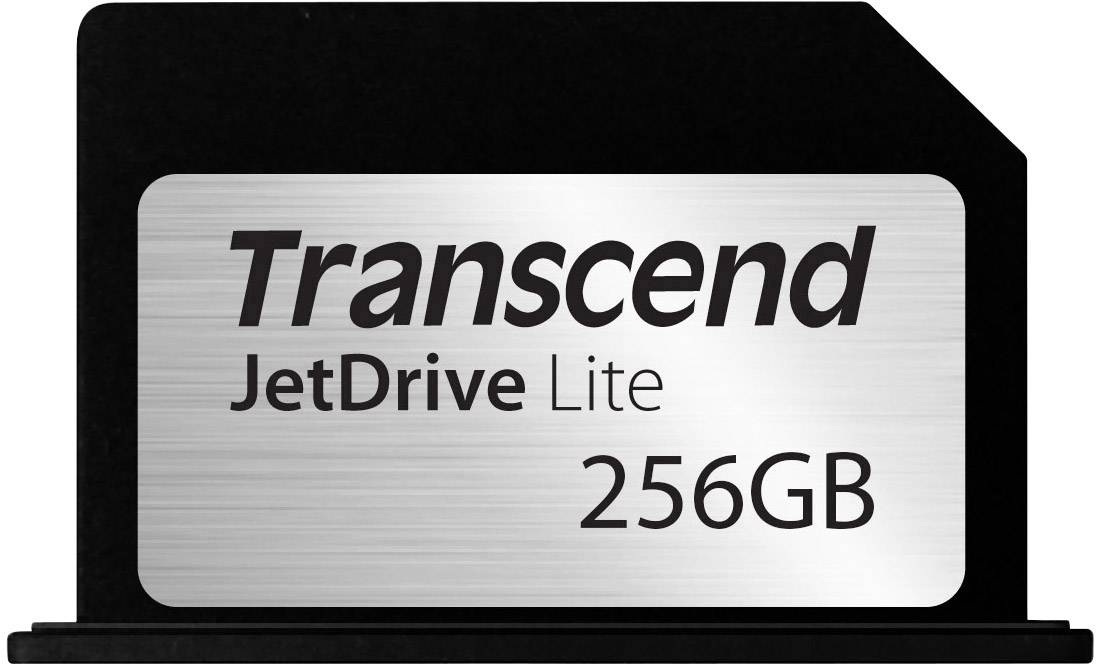 'Transcend JetDrive Lite 256GB' geheugenkaart in zwart en zilver voor gegevensarchivering.