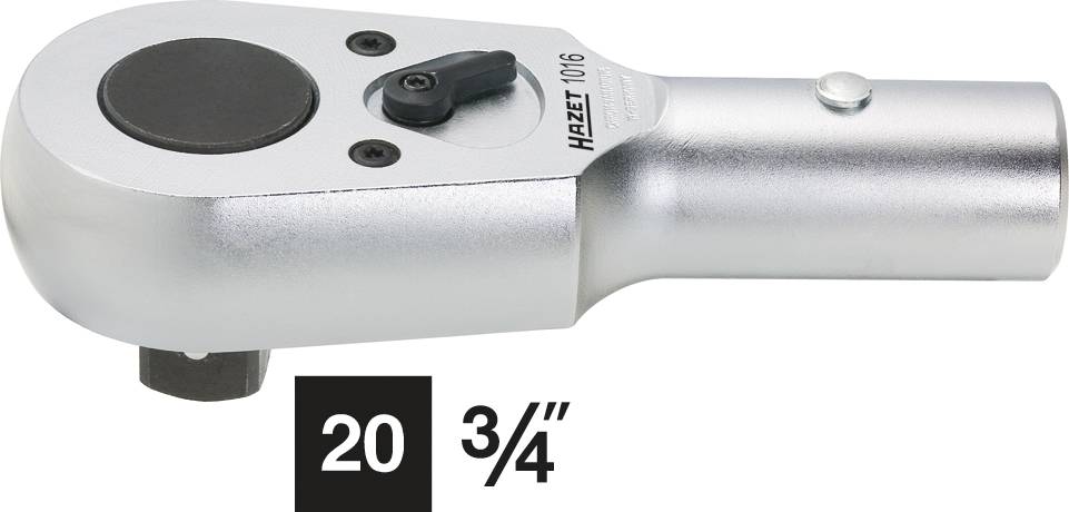 Een zilveren ratel van Hazet, model 1016, met een vierkante aandrijving van 3/4 inch.