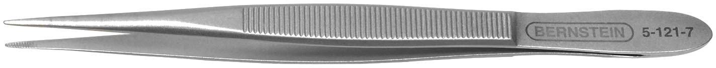 Metalen pincet met puntige uiteinden, geribbeld handvat voor betere grip, modelnummer '5-12T-7' aan de zijkant gegraveerd.