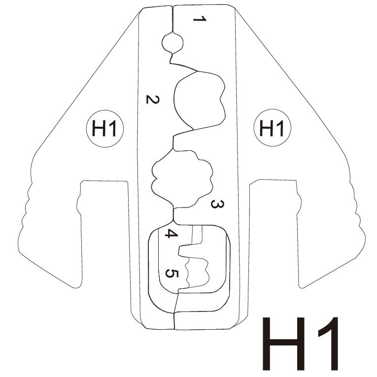 Technische tekening van een mechanisch onderdeel met labels 'H1', genummerde secties en specifieke vormen.