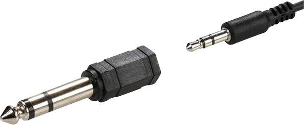 Een adapter verbindt een grote stereo-jackplug met een kleine stereo-jackplug.