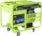 Groene draagbare stroomgenerator met verschillende stopcontacten en bedieningspaneel op wielen. Merknaam 'Zipper' duidelijk zichtbaar.