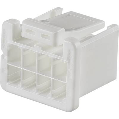 Een witte kunststof stekker met meerdere vierkante openingen, waarschijnlijk voor elektrische of elektronische aansluitingen.