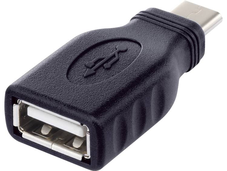 renkforce USB 2.0 Adapter [1x USB-C stekker 1x USB 2.0 bus A] Zwart Met OTG-functie, Vergulde steekc