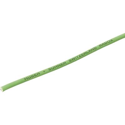 Groen kabel met de opdruk 'Huber + Suhner Switzerland Radox'.