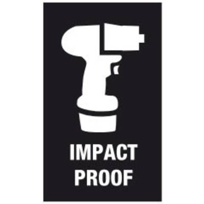Een gereedschapssymbool op een zwarte achtergrond met de tekst 'IMPACT PROOF', wat schokbestendigheid aangeeft.