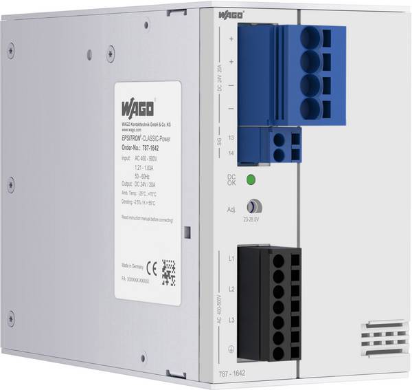 WAGO 787-1642 DIN-rail netvoeding  24 V 20 A 480 W Aantal uitgangen:1 x  Inhoud 1 stuk(s)