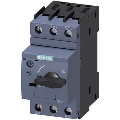 Een zwarte en grijze Siemens-vermogensschakelaar met een draaiknop aan de voorkant, gebruikt voor het schakelen van elektrische circuits.