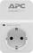 Witte stopcontact van APC met opschrift 'Surge protection' en logo van Schneider Electric, biedt overspanningsbeveiliging.