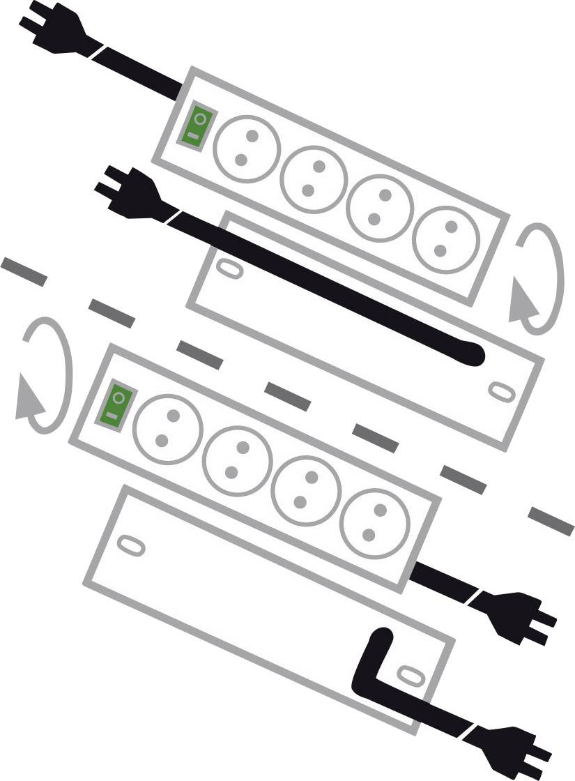 Stroomverlengsnoer met draaibare stopcontacten en aan-/uitschakelaar, toont flexibele positionering en eenvoudige aanpassing.
