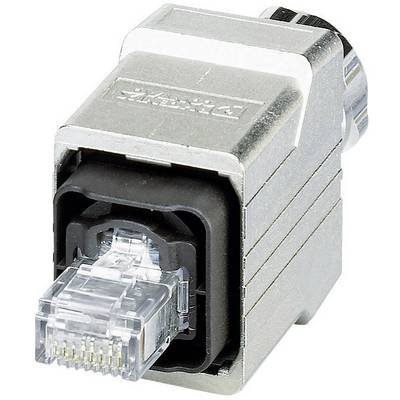 Een Ethernet-stekker in een zilveren behuizing, klaar om aangesloten te worden op een netwerktoestel.
