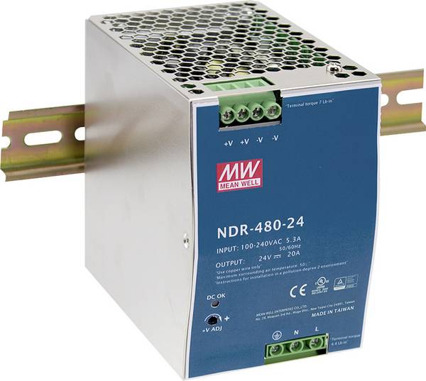 MEAN WELL NDR-480-24 DIN-rail netvoeding  24 V 20 A 480 W Aantal uitgangen:1 x  Inhoud 1 stuk(s)