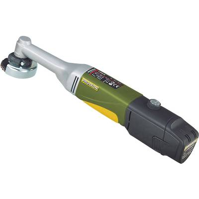 Een handmatig gereedschap met een lange steel en een kleine, roterende kop, waarschijnlijk een slijp- of polijstapparaat.