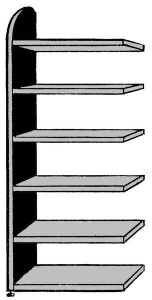 Een eenvoudige, hoge kast met zes open schappen, geschikt voor het opbergen van boeken of decoratie.