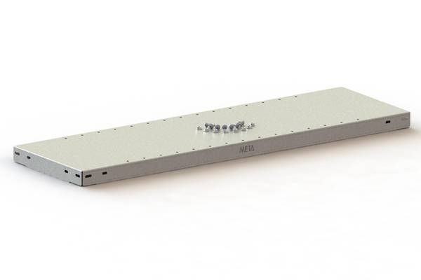 Metalen plaat met schroeven erop, liggend op een witte ondergrond.