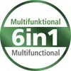 'Multifunctioneel 6-in-1' staat in een groene cirkel.