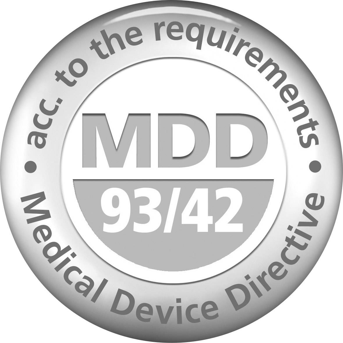 'Symbool voor overeenstemming volgens EU-richtlijn 93/42 voor medische hulpmiddelen. Tekst: "MDD 93/42".'