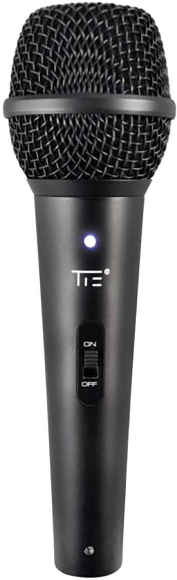 Zwart, bedraad microfoon met aan-/uitschakelaar en verlichte LED-indicator. Ideaal voor zang- of spraakopnames.