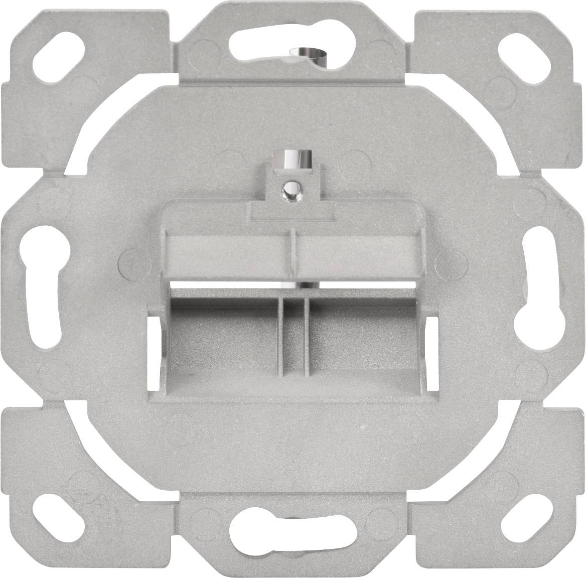 Metalen bevestigingsframe voor elektrische componenten, rond met een rechthoekige opening in het midden, symmetrisch ontwerp.