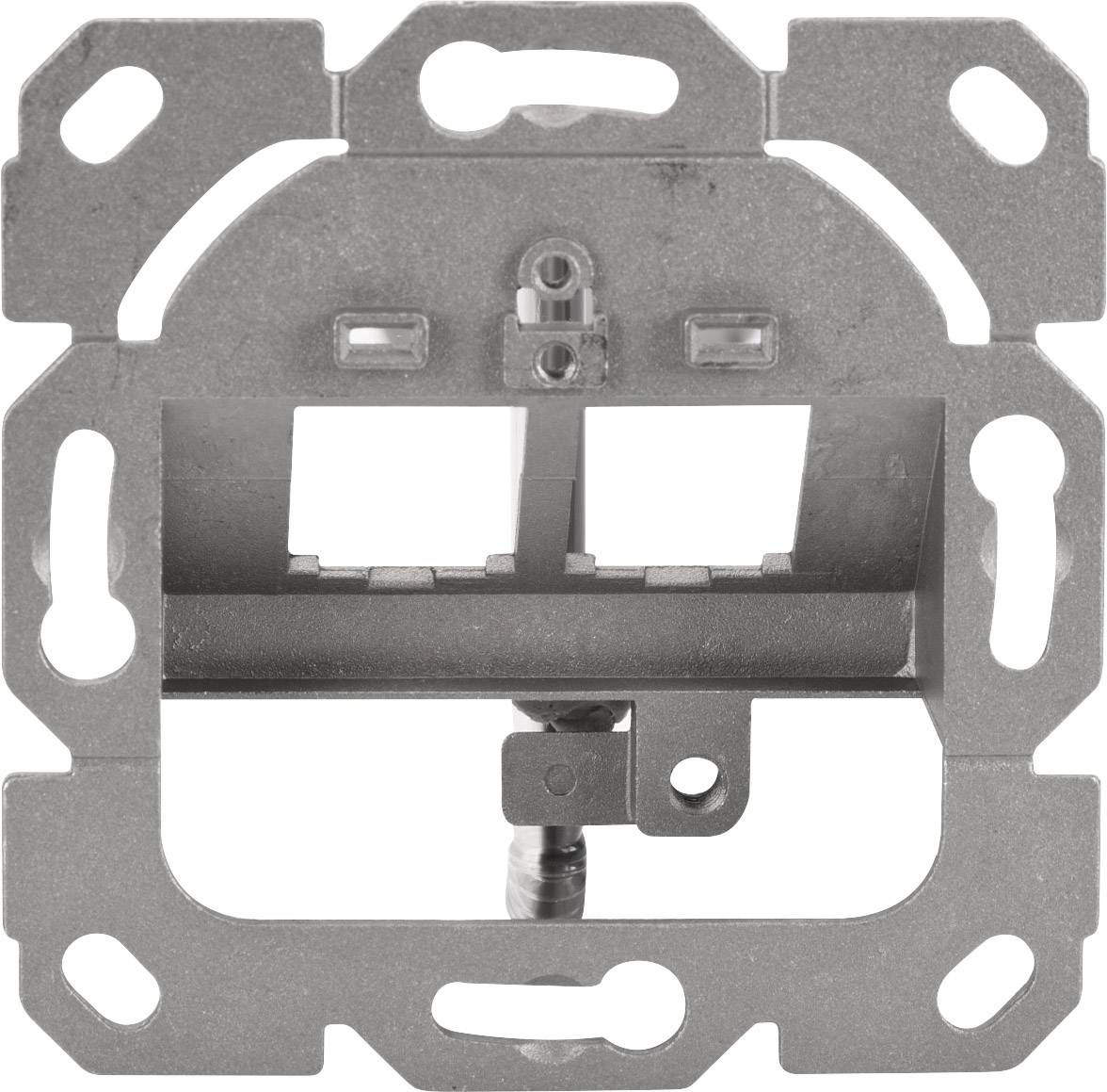 Metalen frame van een elektrische wandcontactdoos, vooraanzicht.