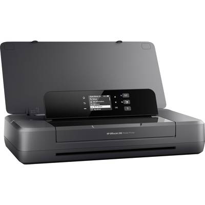 Mobiele printer met open lade en digitaal display. Apparaat is mat zwart en compact, geschikt voor gebruik onderweg of in thuiskantoor.
