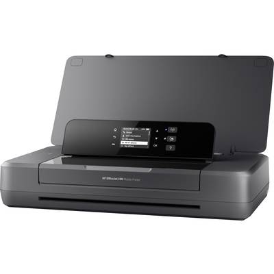 Een mobiele printer met open deksel, toont een bedieningspaneel met opties op het display.