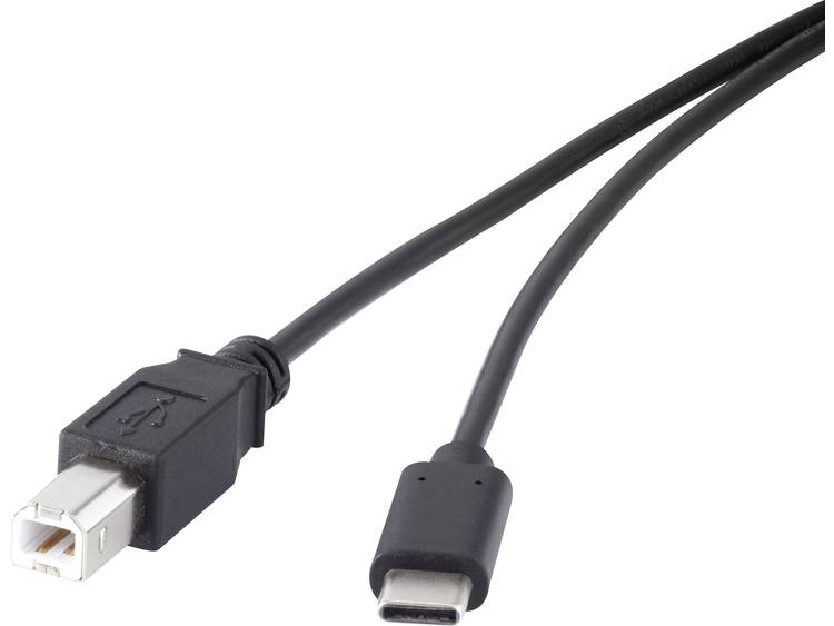 renkforce USB 2.0 Aansluitkabel [1x USB-C stekker 1x USB 2.0 stekker B] 1 m Zwart Vergulde steekcont