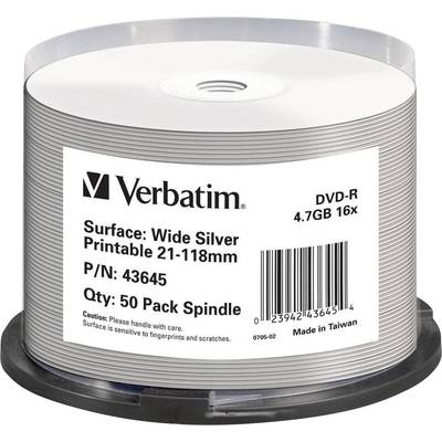 Verbatim 43645 DVD-R disc 4.7 GB 50 stuk(s) Spindel Bedrukbaar