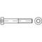 Technische tekening van een schroef met inbussleutelkop en zeskante onderkant in zij- en bovenaanzicht.