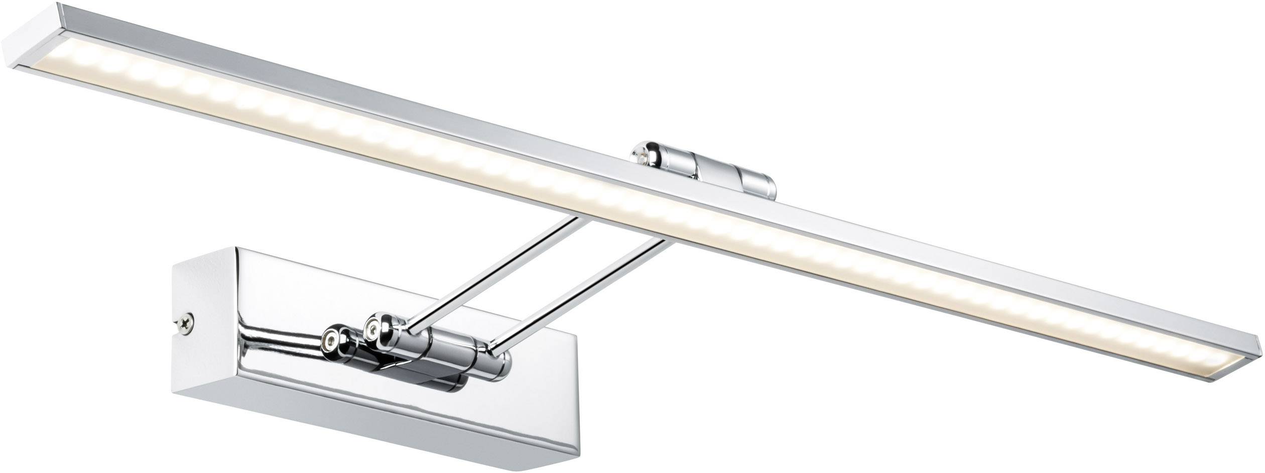 Zilveren LED-schilderijverlichting met een smal, langwerpig ontwerp, geschikt voor het verlichten van schilderijen of foto's aan de muur.