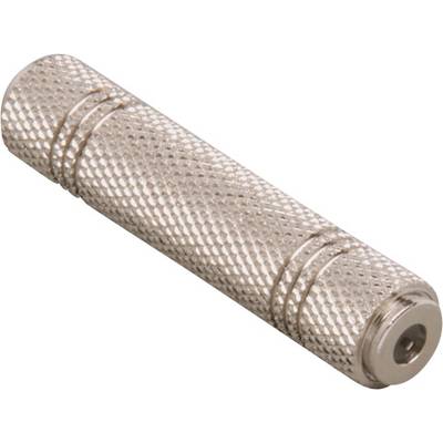 Zilveren 3,5-mm-audio-jackadapter, cilindrisch van vorm, met gegroefde oppervlakte voor verbeterde grip.