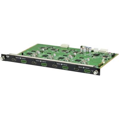 Een groene HDMI-printplaat met meerdere aansluitingen aan één zijde, uitgerust met elektronische componenten en schakelingen.