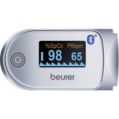 Een puls-oxymeter toont '98 %SpO2' en '65 PRbpm' op een digitaal display met Bluetooth-symbool.